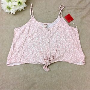 Floral Front Tie Spaghetti Strap Cropped Blouse with Buttons